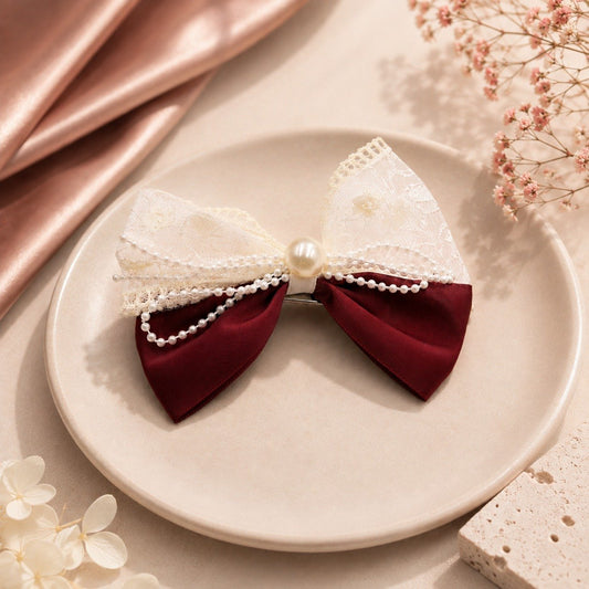 Pearl & Lace Hair Bow