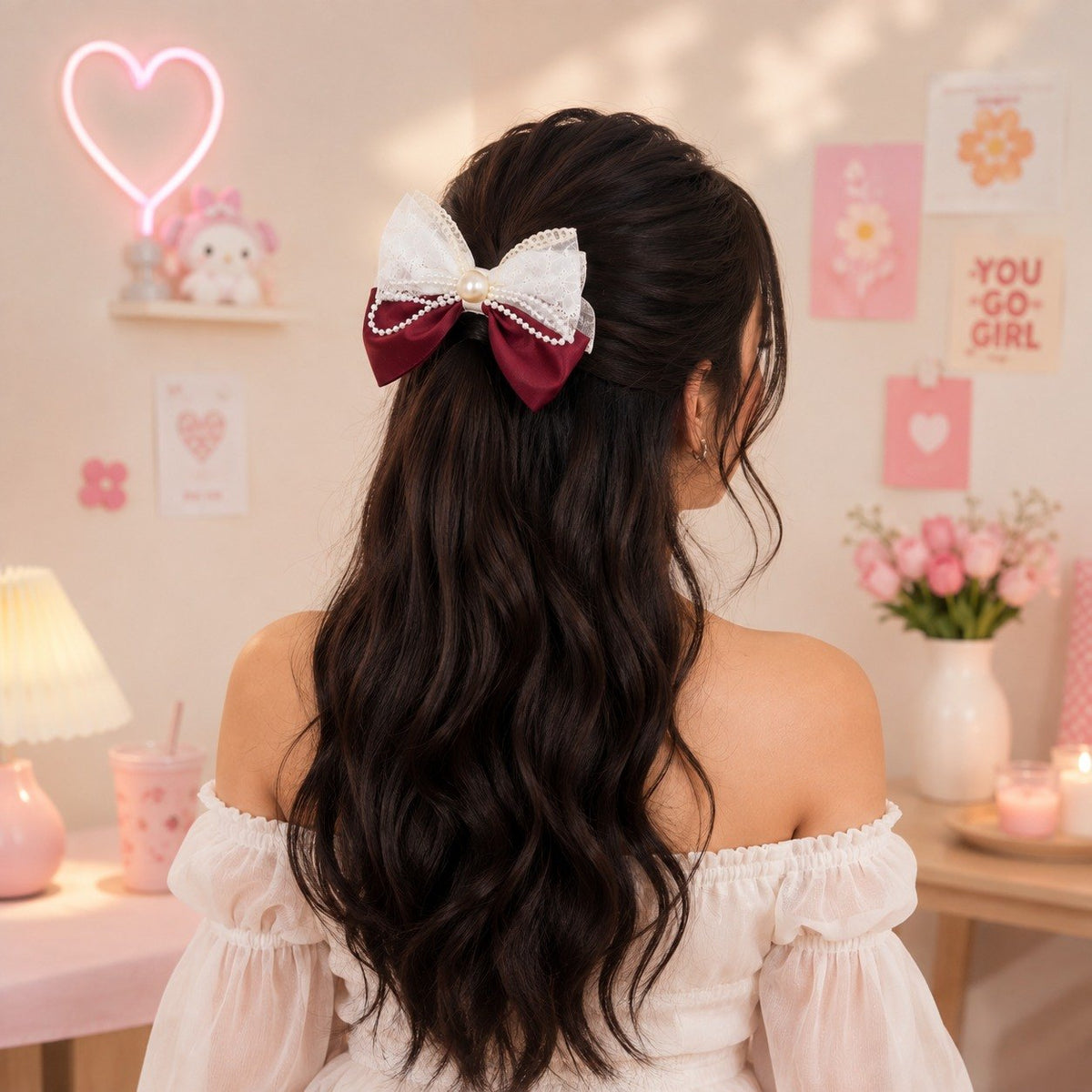 Pearl & Lace Hair Bow