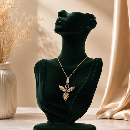 Angel Wing Emerald Pendant Necklace
