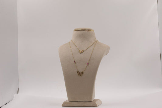 Pink Butterfly Layered Necklace