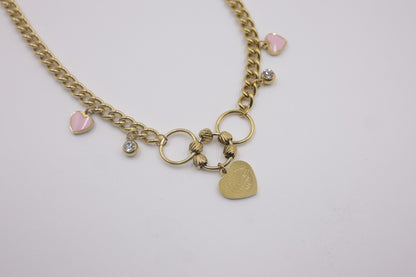 Pink Heart Charm Chain Necklace