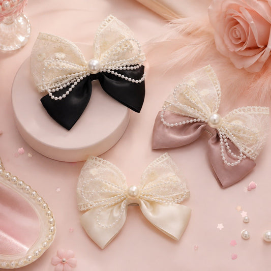 Pearl & Lace Hair Bow