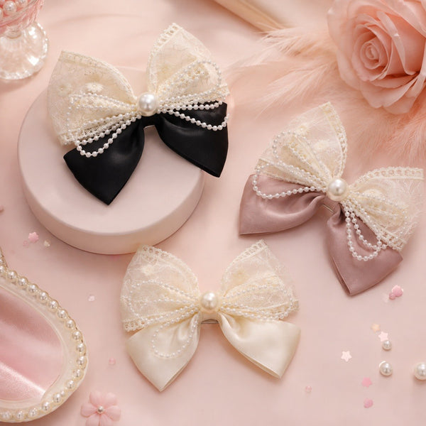 Pearl & Lace Hair Bow
