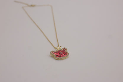 Pink Crown CZ Pendant Necklace
